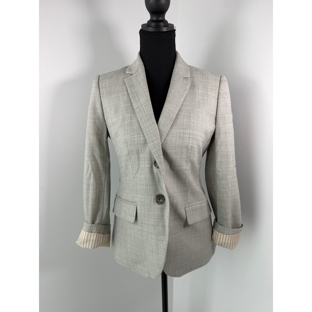 J.Crew 1035 Super 120 2-Button Grey Plaid Tailored Blazer Wool Office Wear 4P